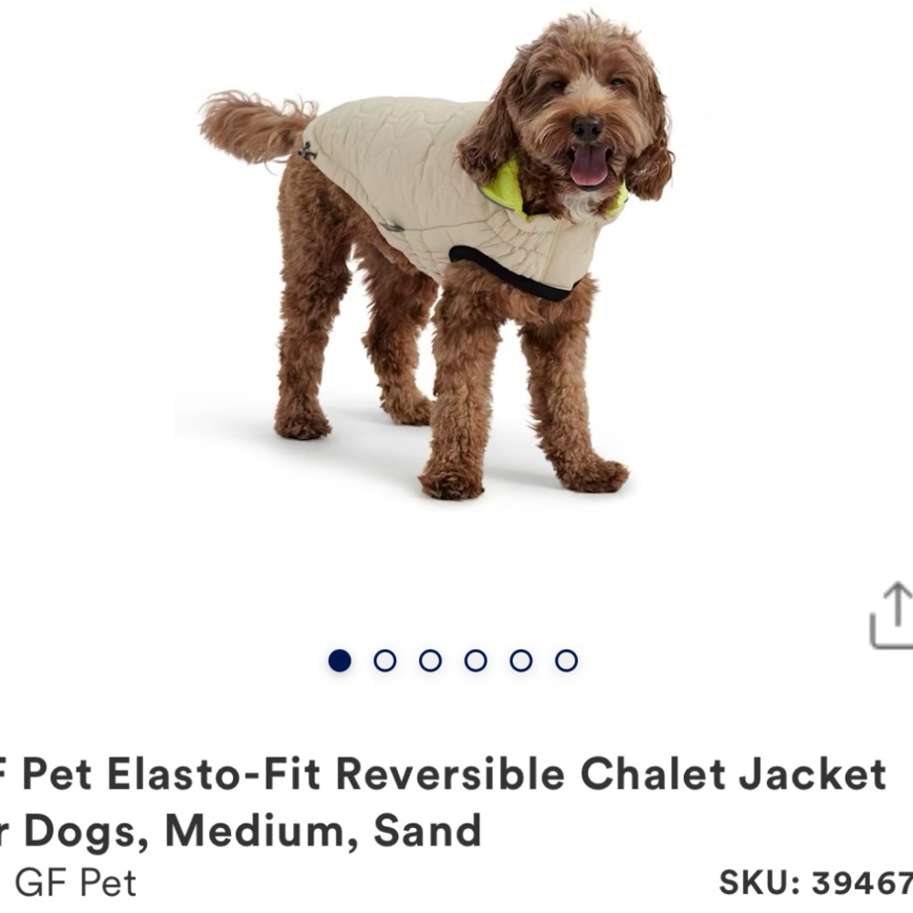 GF Pet Elasto-Fit Reversible Dog Jacket - Cream and Neon Yellow Size M and L